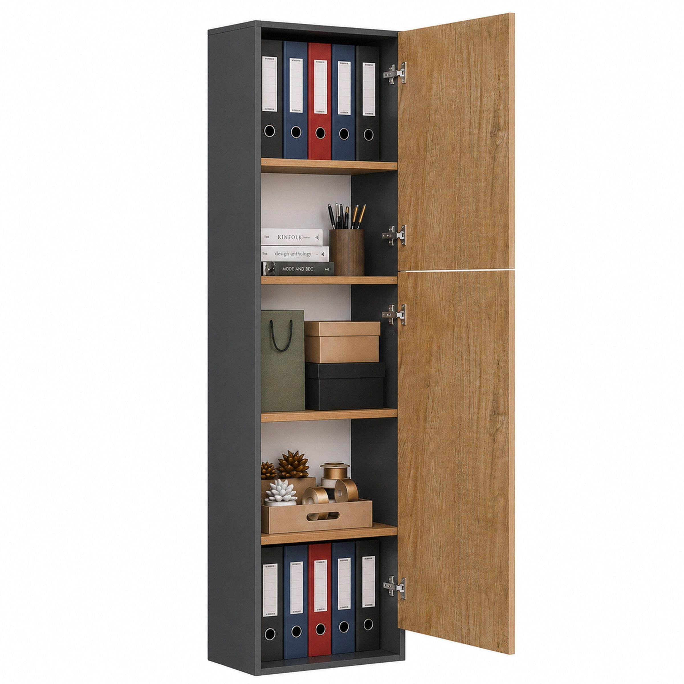 VCM Aktenschrank Dilos Aktenschrank B. 52 x T. 30 x H. 183 cm Mehrzweckschrank mit 2 Drehtüren, 5 Fächer, Wohnzimmerschrank
