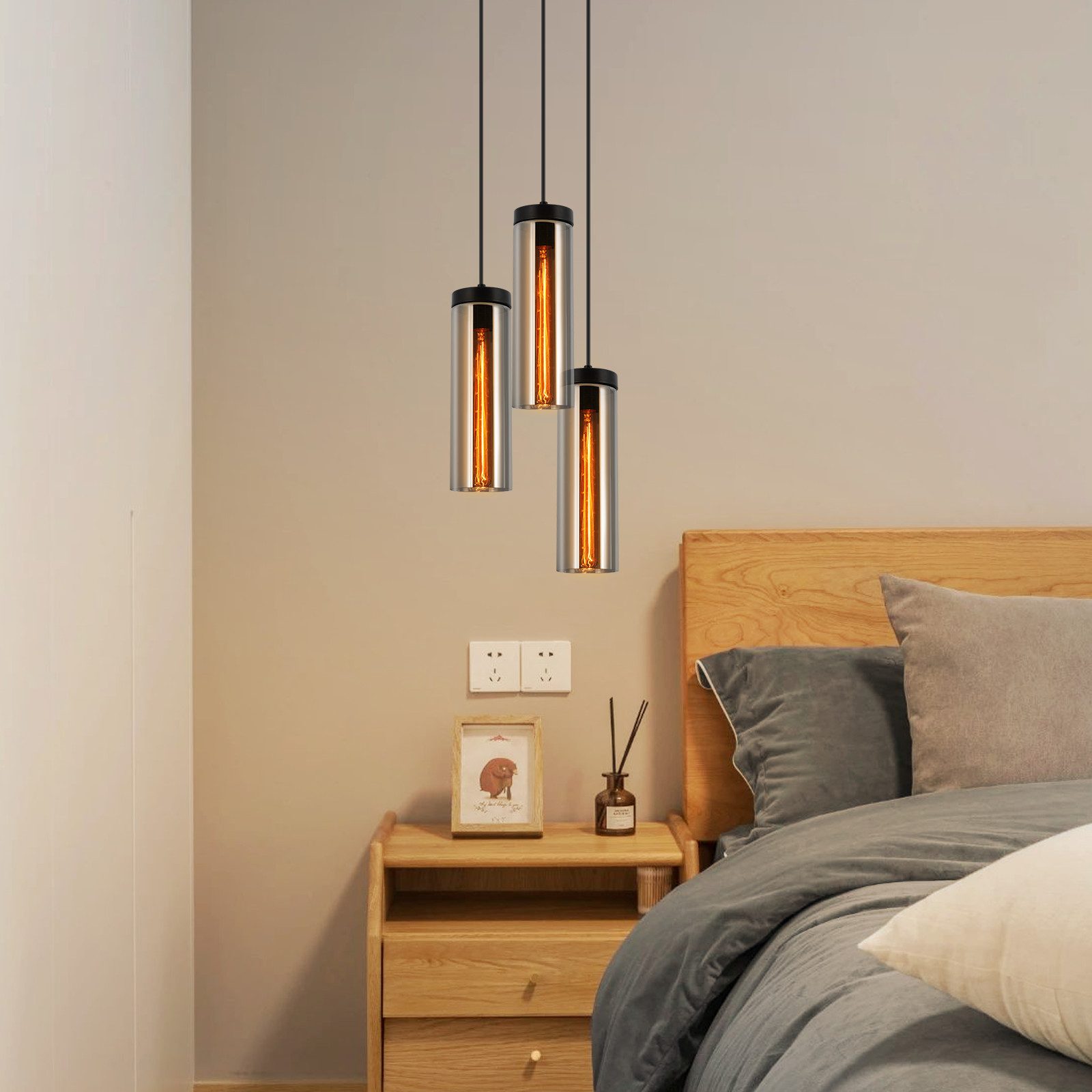 ZMH Pendelleuchte Esszimmer Schwarz - 3 Flammig E27 Glas Hängeleuchte für Wohnzimmer, ohne Leuchtmittel, 120CM Höhenverstellbar Esstischlampe für Küche Schlafzi – Bild 2 von 5