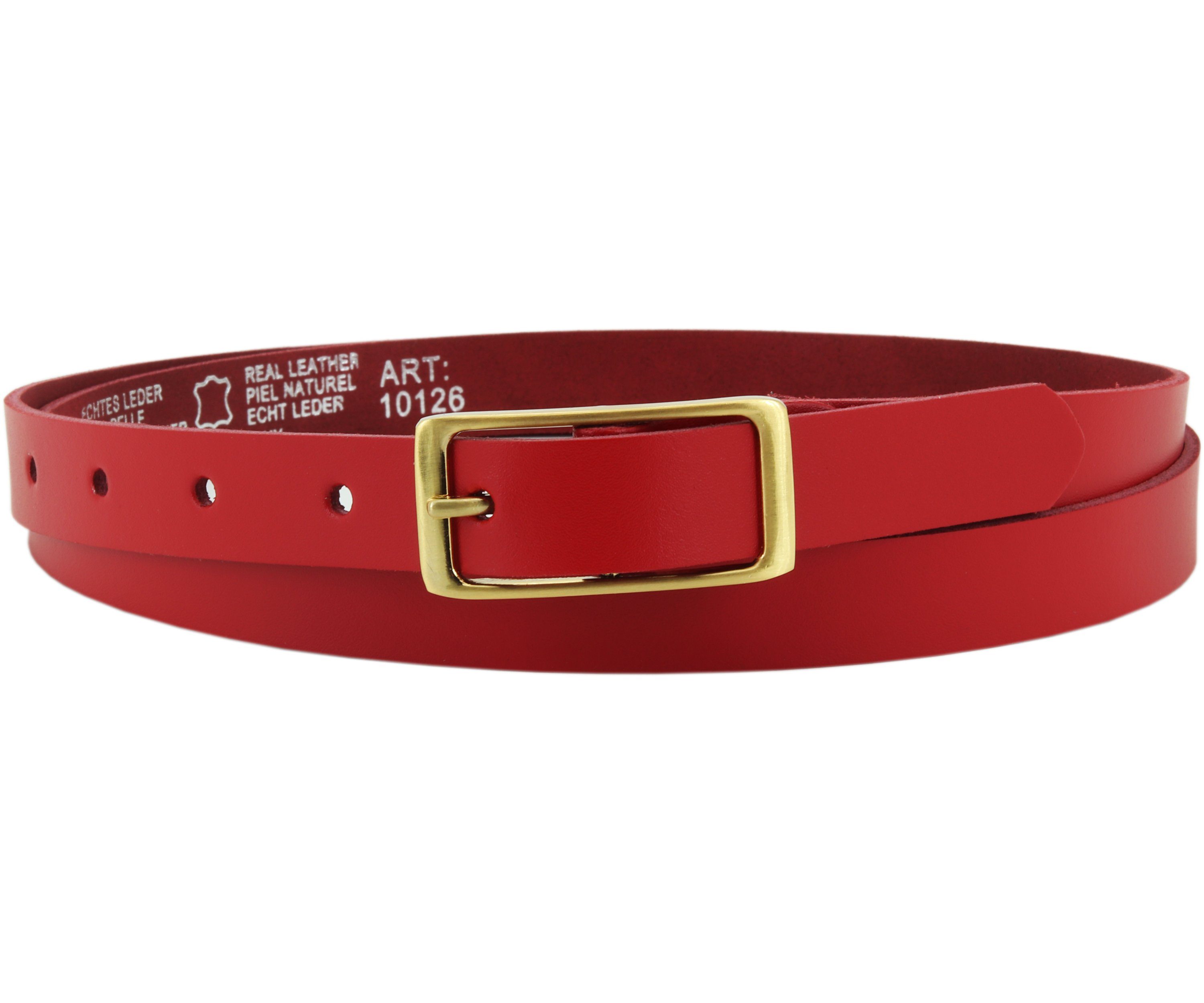 COLOGNEBELT Ledergürtel A2-SL Roter Ledergürtel im klassischen Design, mit goldener eckiger Gürtelschnalle