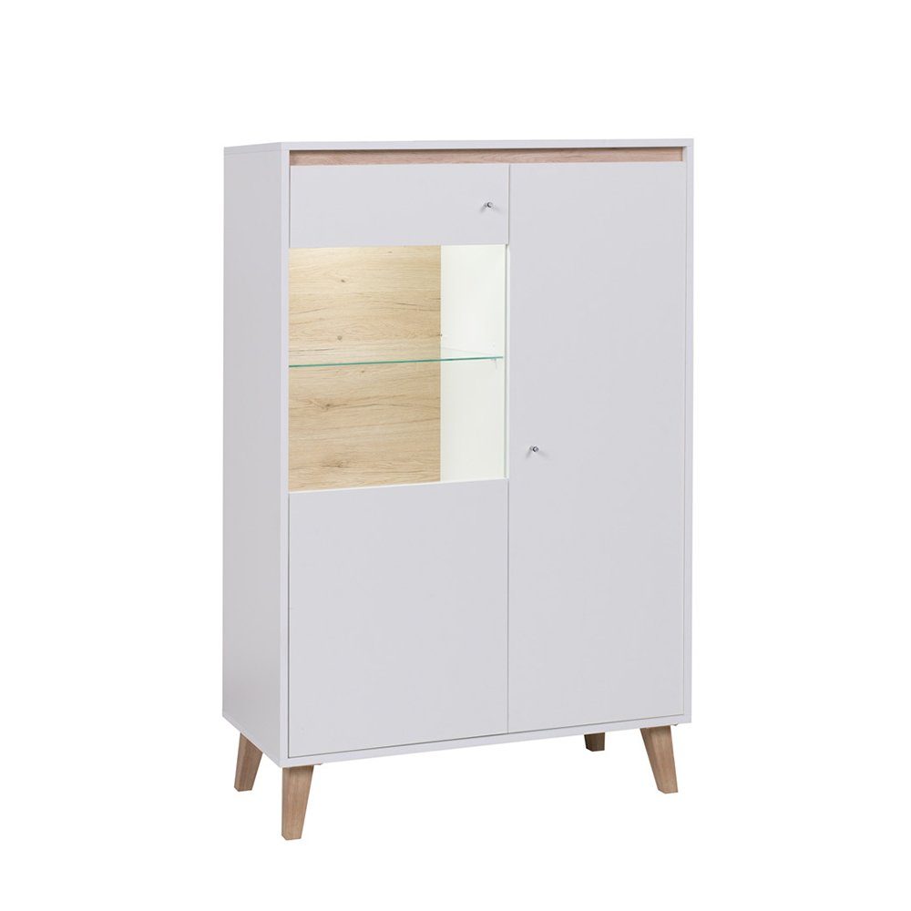 Lomadox Vitrine ORTONA-132 Wohnzimmer Eiche weiß Remo San 90/136,5/40 in mit cm Nb