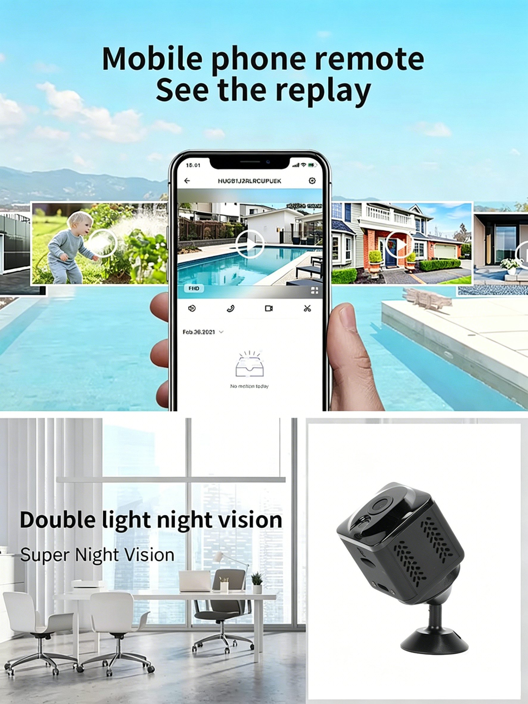 MOPUEA Überwachungskamera 720P WiFi Kamera mit Bewegungserkennung Nachtsicht (1-tlg) – Bild 5 von 5