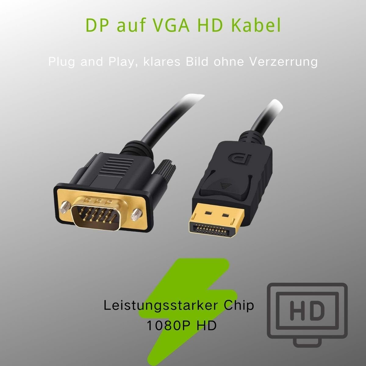 Bolwins H17 Kabel Adapter DP Displayport zu VGA Stecker Laptop PC Monitor 1,8m Video-Kabel, DP Displayport, VGA (180 cm), DisplayPort auf VGA Adapterkabel – Bild 4 von 5