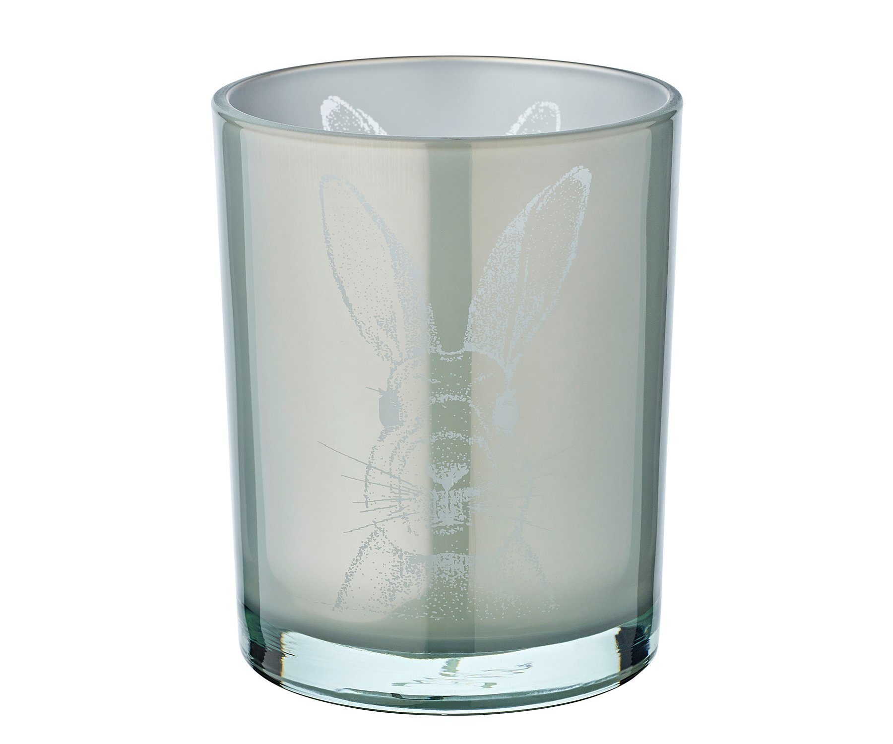 EDZARD Windlicht Hase, Windlicht, Kerzenglas cm in Teelichter, 13 cm, Grau-Optik, 10 Ø mit Höhe für Hasen-Motiv Teelichtglas