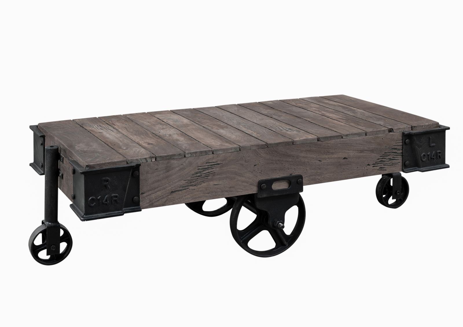 Massivmoebel24 Couchtisch RAILWAY (Massivholz, Massivholztisch), Couchtisch Mango 120x60x43 grau lackiert RAILWAY #260