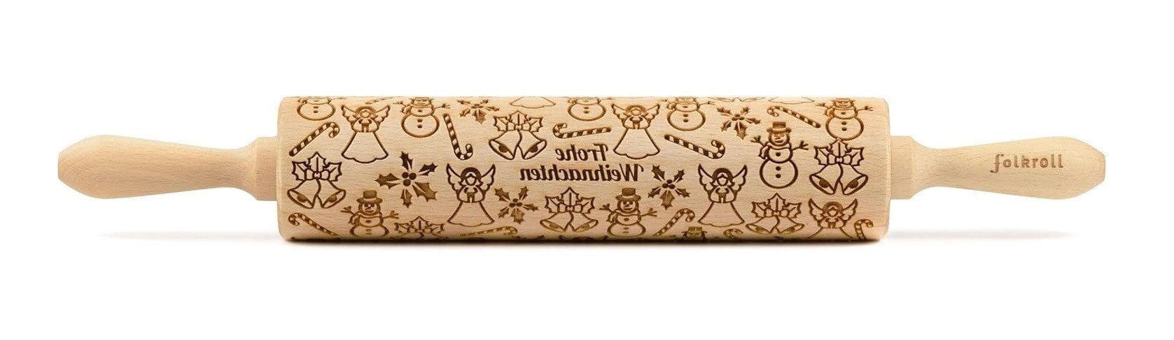 folkroll Teigroller Folkroll Motiv Teigrolle Teigroller Wellholz Frohe Weihnachten Ø6cm