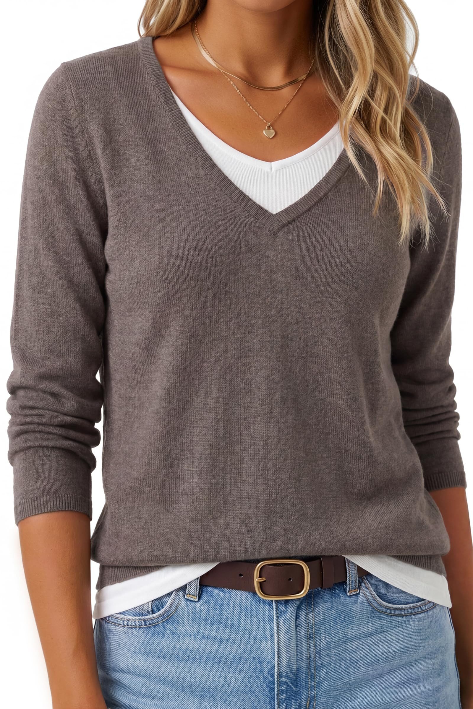 Arach&Cloz Strickpullover Damen Strickpullover Lagenlook V-Ausschnitt pillresistenter Pullover Patchwork, pillresistent, 2-in-1 Layerlook, atmungsaktiv, weich