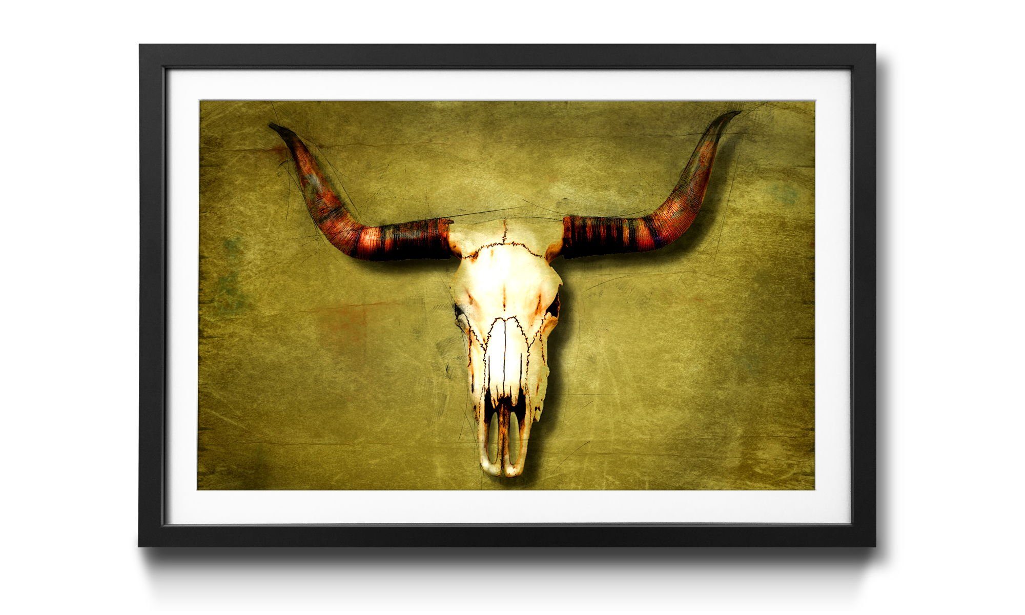 WandbilderXXL Bild mit Rahmen Buffalo Bull, Tierschädel, Wandbild, in 4 Größen erhältlich