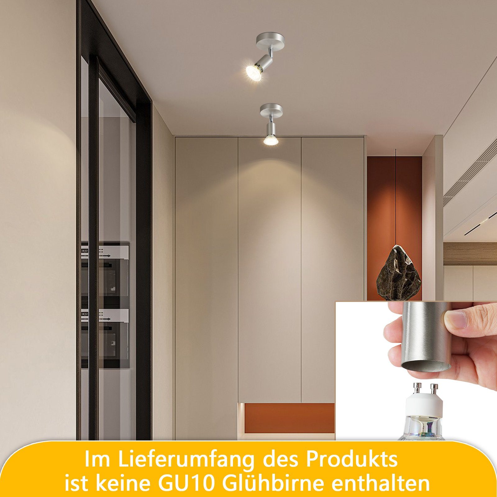 für GU10, Leuchtmittel, ZMH Deckenstrahler Schlafzimmer Qualität, Modern ohne Decke, ‎Schwenkbar Spot Deckenstrahler Nickel höch