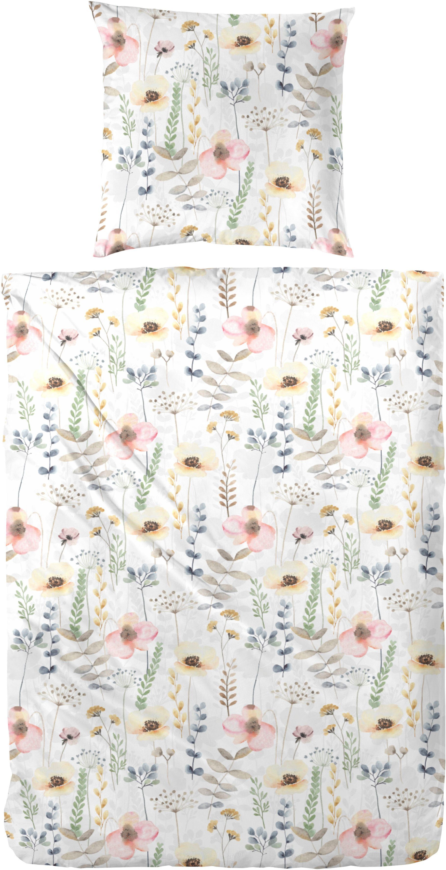 Primera Bettwäsche Bio-Renforce Bettwäsche Fleur, Renforcé (Bio-Baumwolle), 2 teilig, mit hübschen Blumenranken