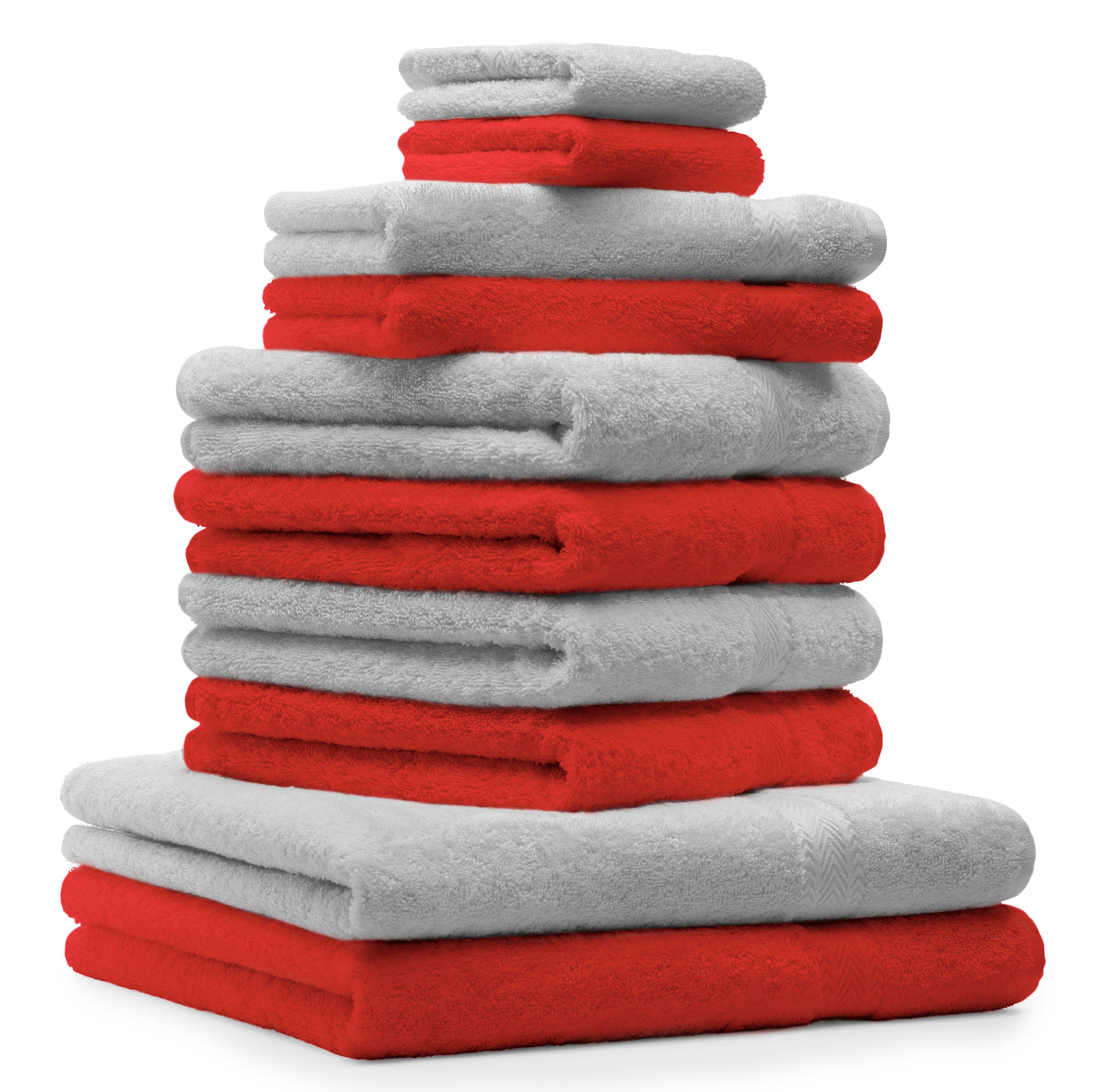 Betz Handtuch Set 10-TLG. Handtuch-Set Baumwolle, Silbergrau, Rot & 100% Premium (10-tlg) Farbe