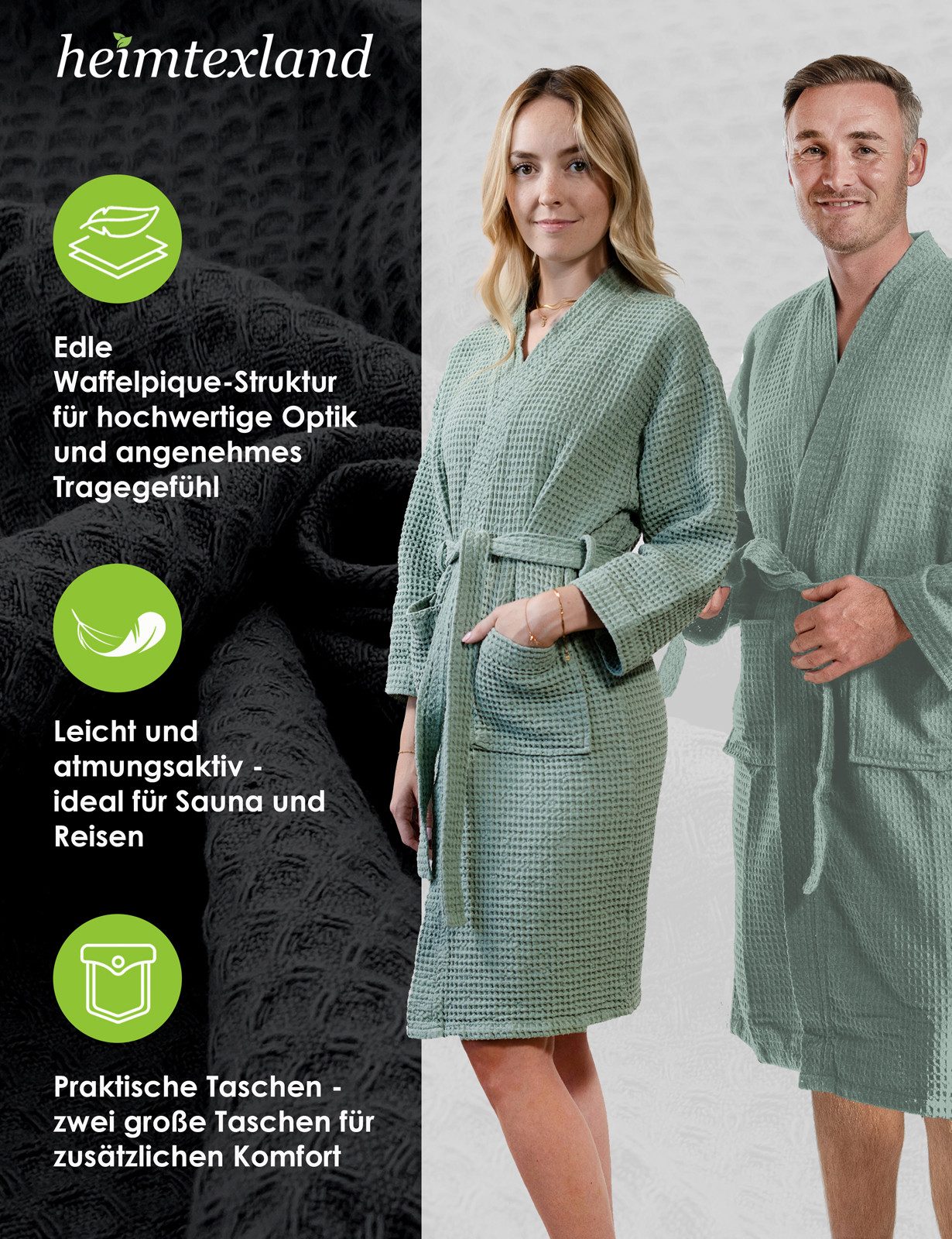 heimtexland Bademantel Reisebademantel Saunamantel Waffelpique Bademantel, günstig online kaufen