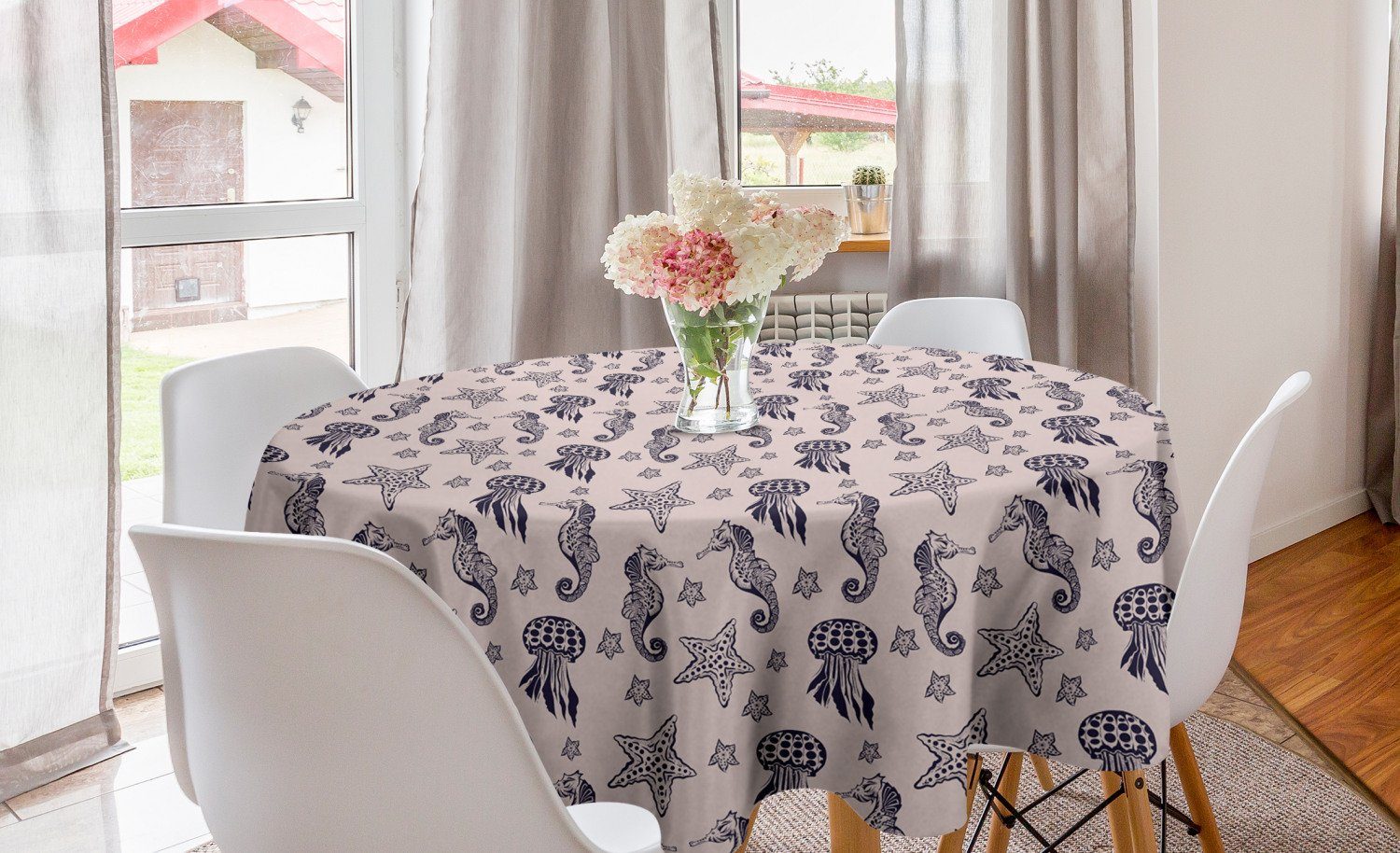 Tischdecke Seahorse Esszimmer Dekoration, Abakuhaus Küche Kreis kontinuierliche Muster Abdeckung Tischdecke für