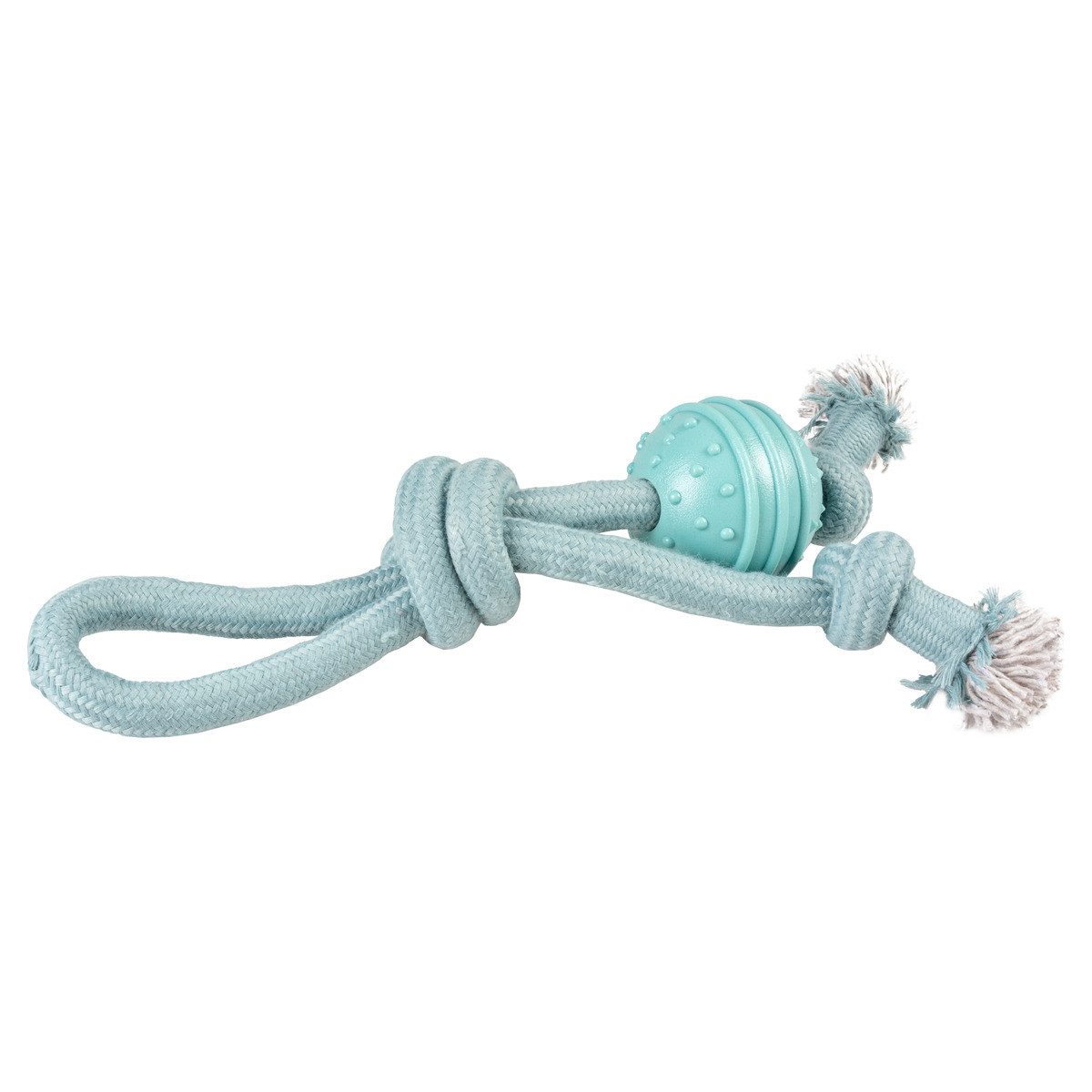 DUVO+ Zerrspielzeug Hundespielzeug Seilschlaufe mit Knoten & Gummiball blau