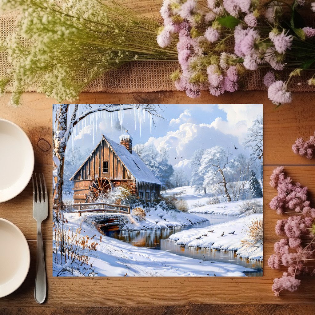 raxxa Platzset raxxa Premium-Platzset"Rustic Winter Barn by Frozen Stream", günstig online kaufen
