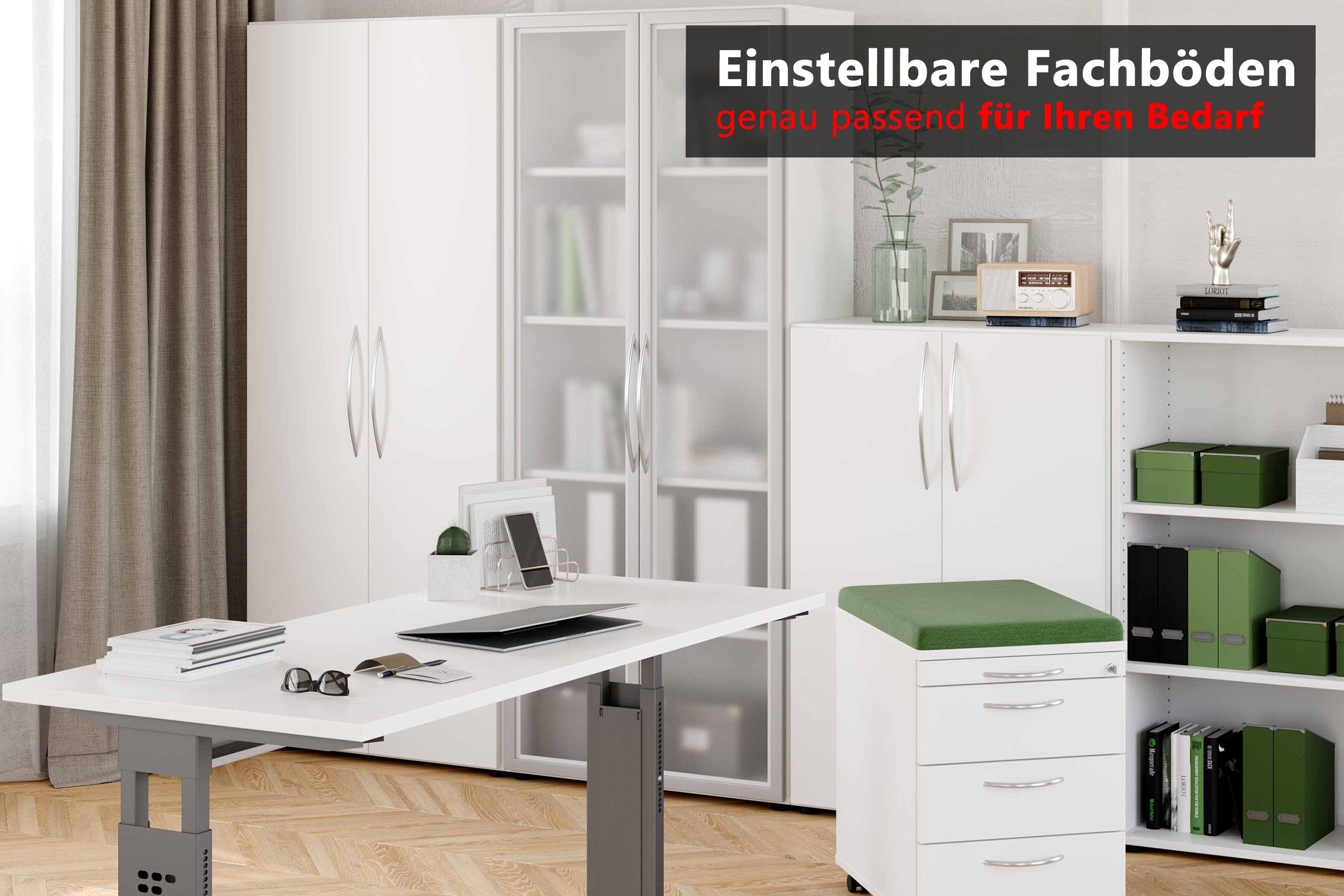 Aktenschrank Ordnerhöhen 5 Dekor: bümö basic - Grau/Milchglaß Aktenschrank