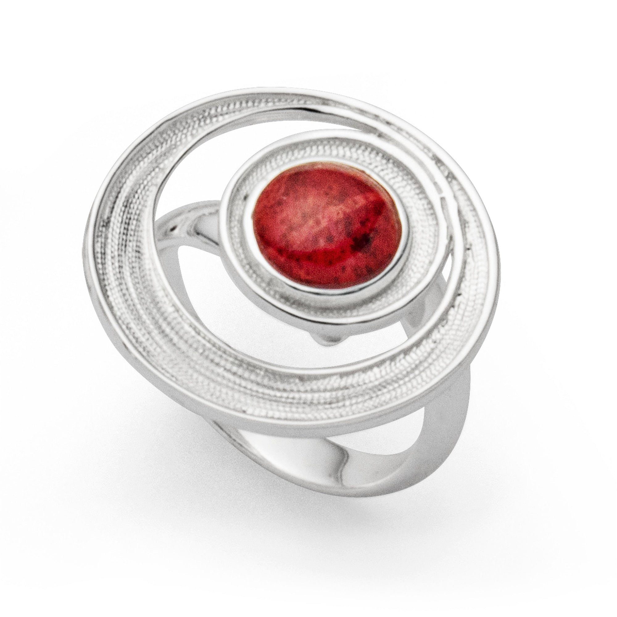 DUR Fingerring DUR Schmuck: Ring "Feuerstrudel", 925er Sterlingsilber mit Koralle R54
