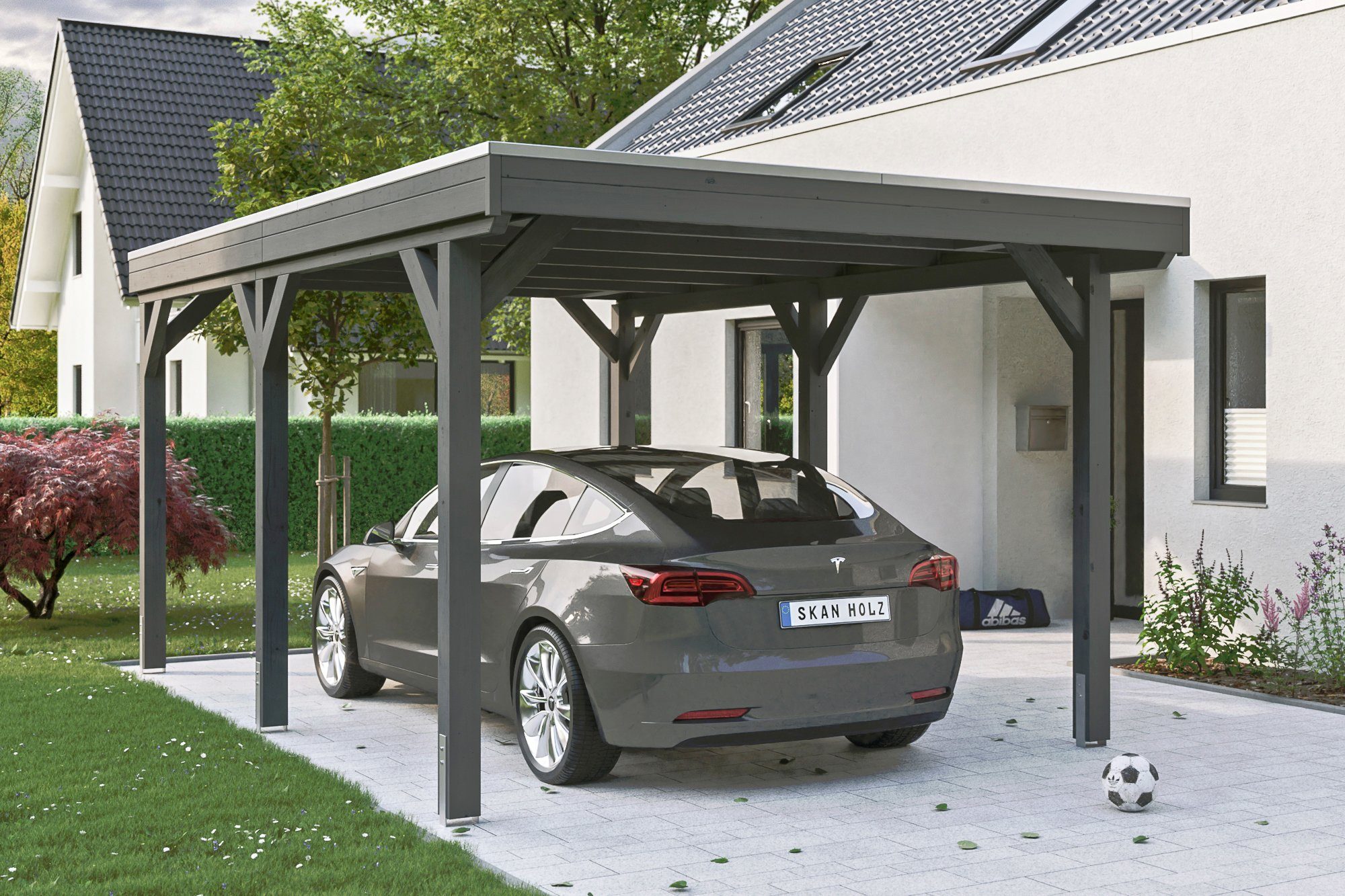 Skanholz Einzelcarport Grunewald, Aluminiumdach 321x554 mit Einfahrtshöhe, 289 cm cm, BxT