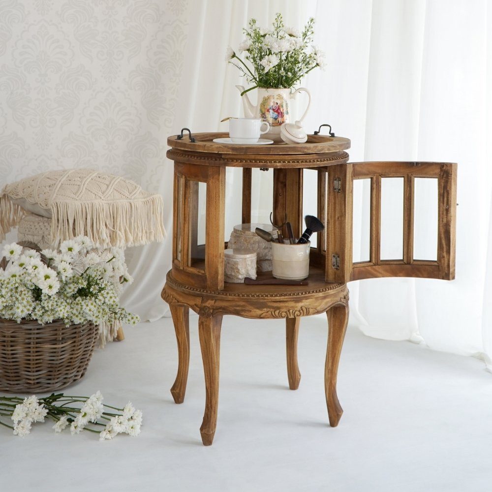 LebensWohnArt Mehrzweckschrank Massivholz Barschrank CORUNA-Rund 50cm Antik günstig online kaufen