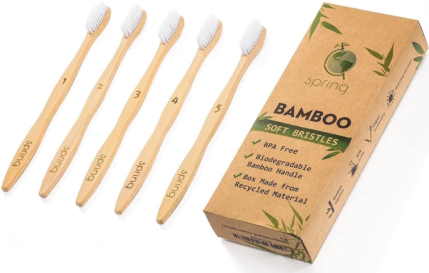 Sprmal Zahnbürste Organic Bamboo Zahnbürsten Set -Mittelhart für Zahn- & Mundpflege, Umweltfreundliche Bambus-Zahnbürste mit langlebiger Haltbarkeit