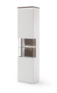 expendio Vitrine Monia 3 weiß matt / Amberg Eiche 50x208x37 vormontiert Oberbodenbeleuchtung