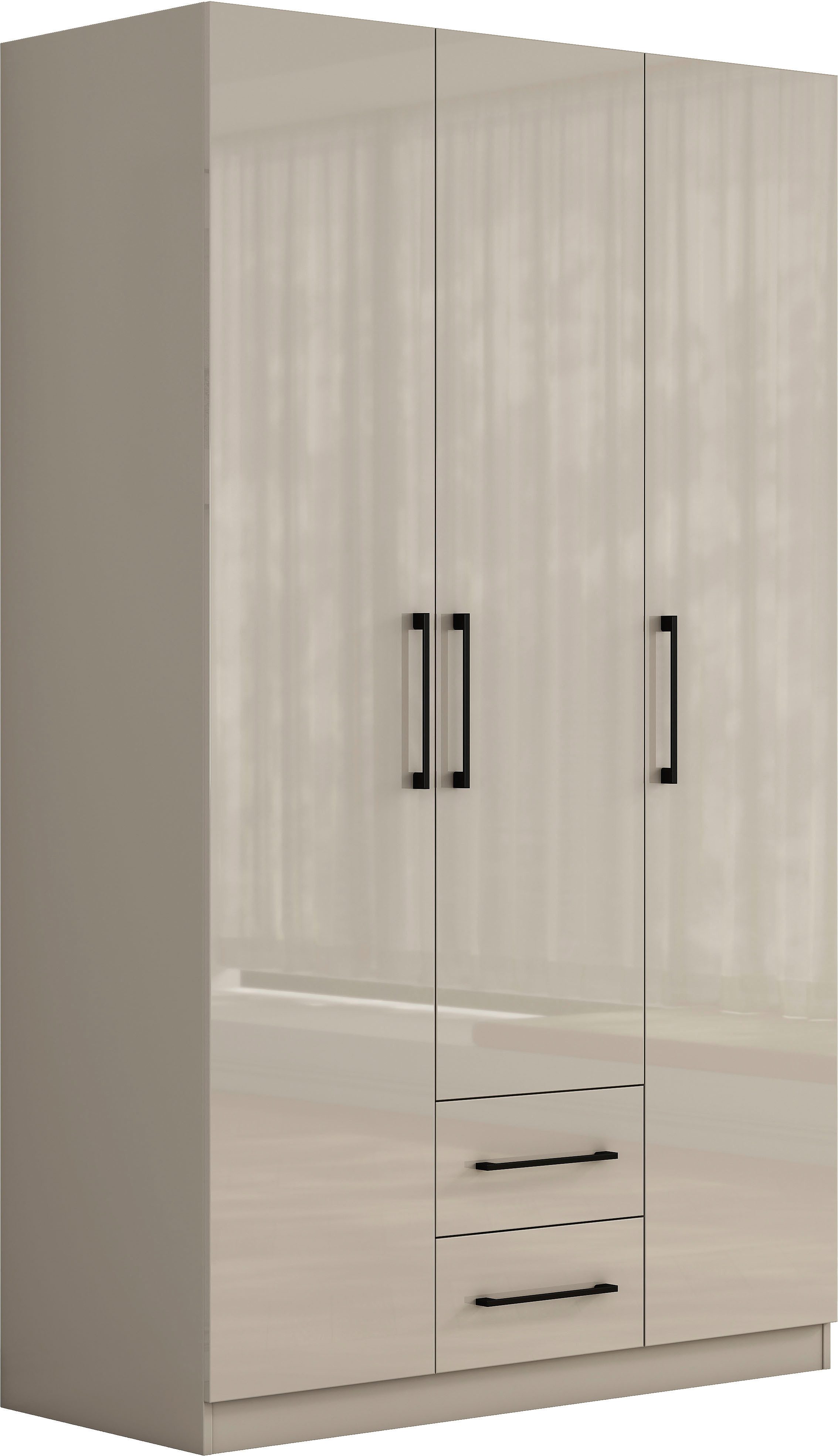 OTTO home Kleiderschrank Sylt Schlafzimmerschrank Garderobe Schrank hochglanz (hochwertige schwarze Metallgriffe) Drehtürenschrank mit perfekter Innenausstattung, Breite 120cm