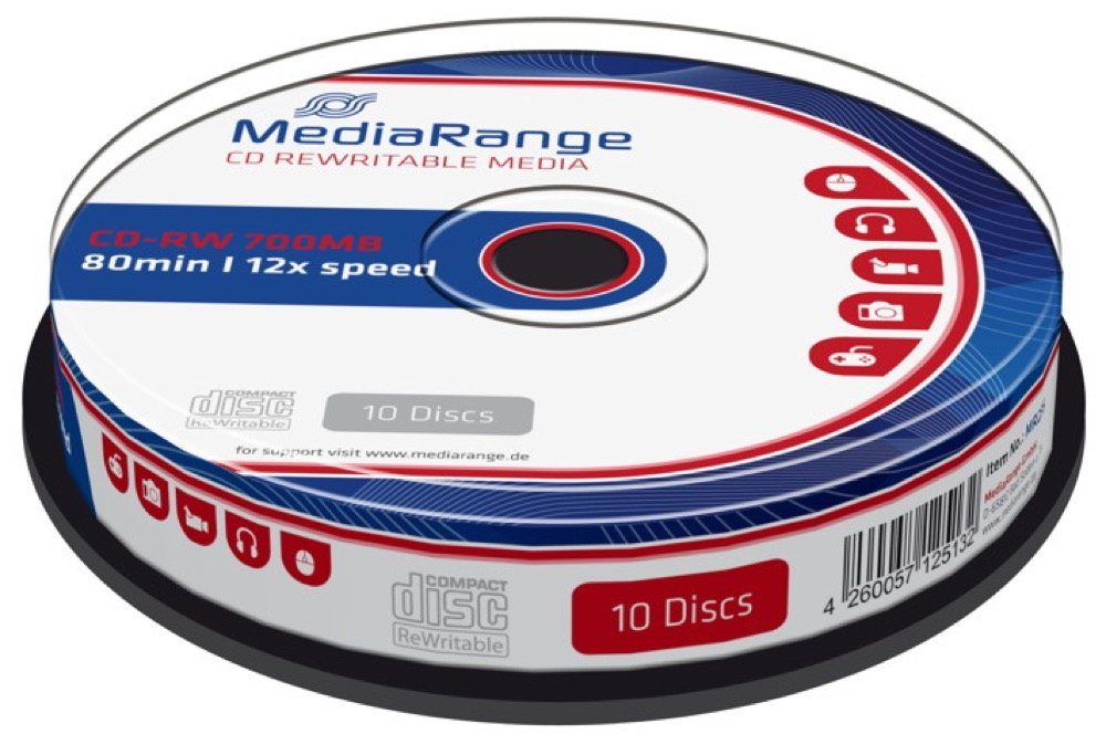 Mediarange CD-Rohling 10 Mediarange Rohlinge CD-RW 80Min 700MB 12x Spindel