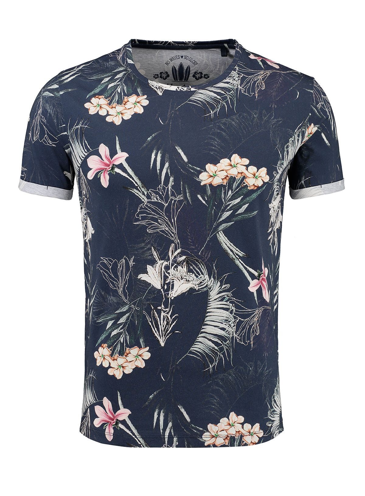 Key Largo T-Shirt Manila Hawaii Look Blumenmuster MT00432 Rundhalsauschnitt günstig online kaufen