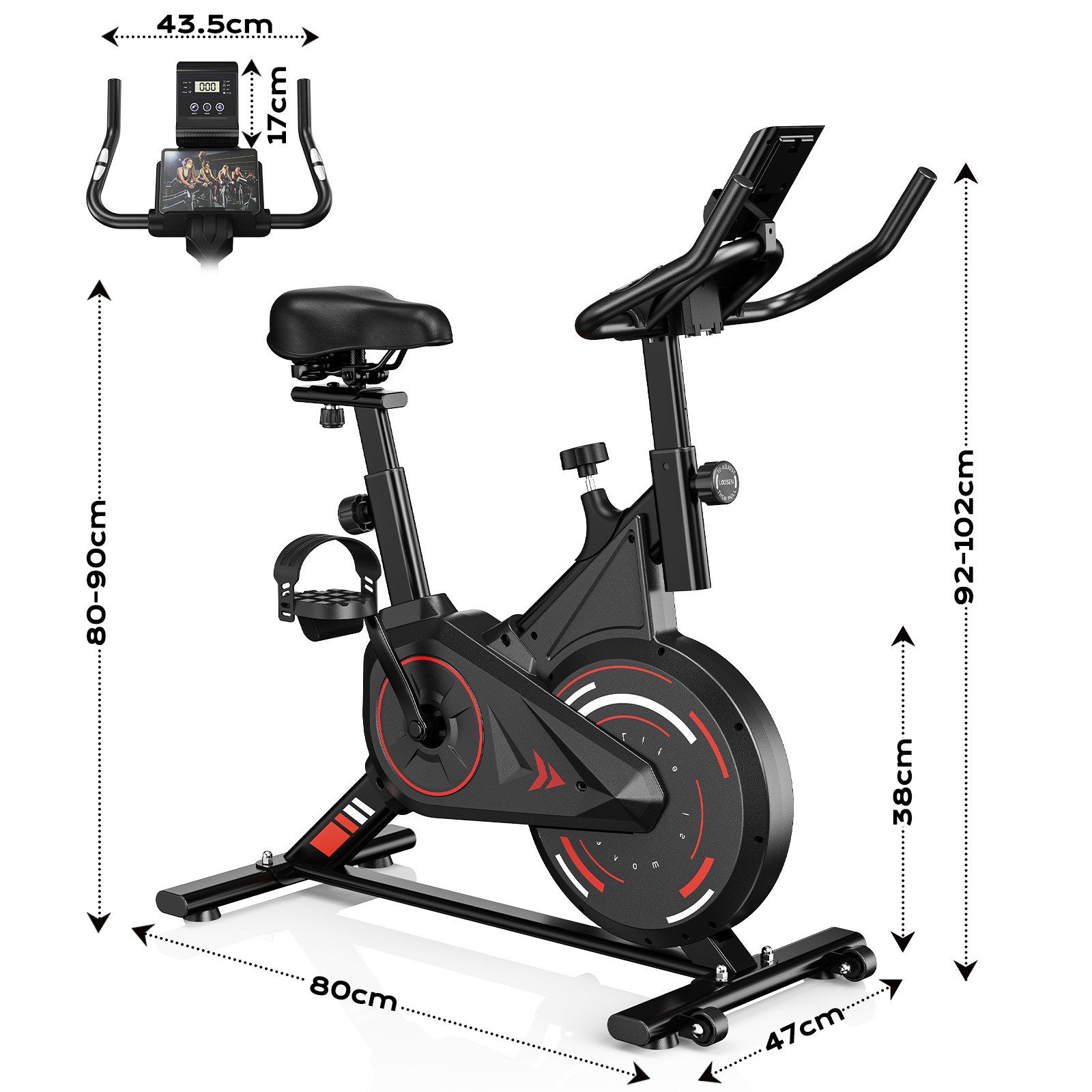 Gywowken Heimtrainer Fahrrad mit 0-100% Einstellbarer Widerstand (mit Tablet-Halter, Indoor Bike für Cardio-Training, Bis 120KG), Leises Hometrainer Fahrrad mit LCD-Monitor, Fitnessbike