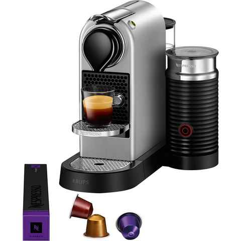 Nespresso Kapselmaschine XN761B CitiZ & Milk von Krups, inkl. Aeroccino Milchaufschäumer, Willkommenspaket mit 14 Kapseln