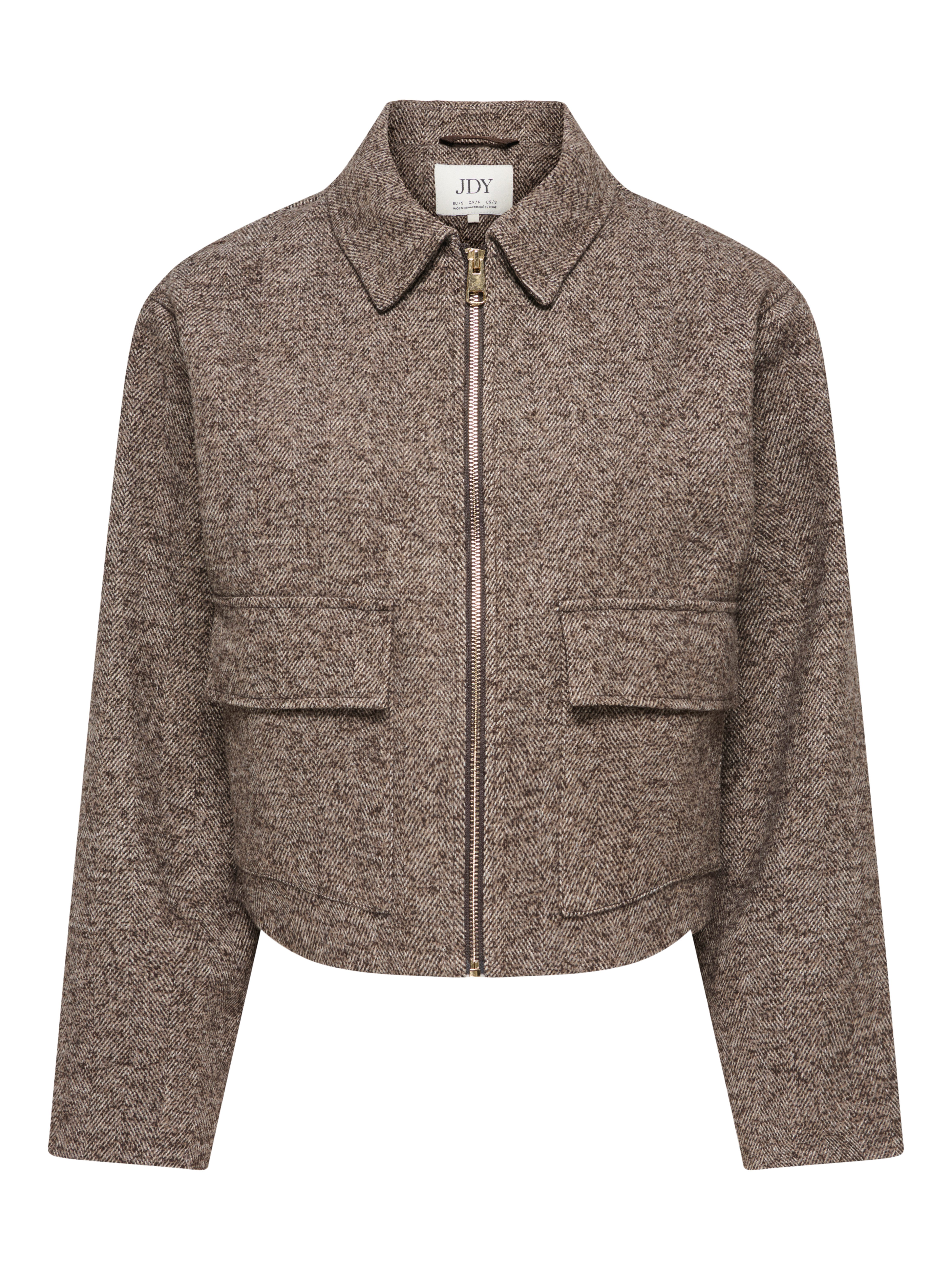 JDY Kurzjacke JDYVINGA HERRINGBONE JACKET OTW YFM Kunstfaser, Fischgratmuster