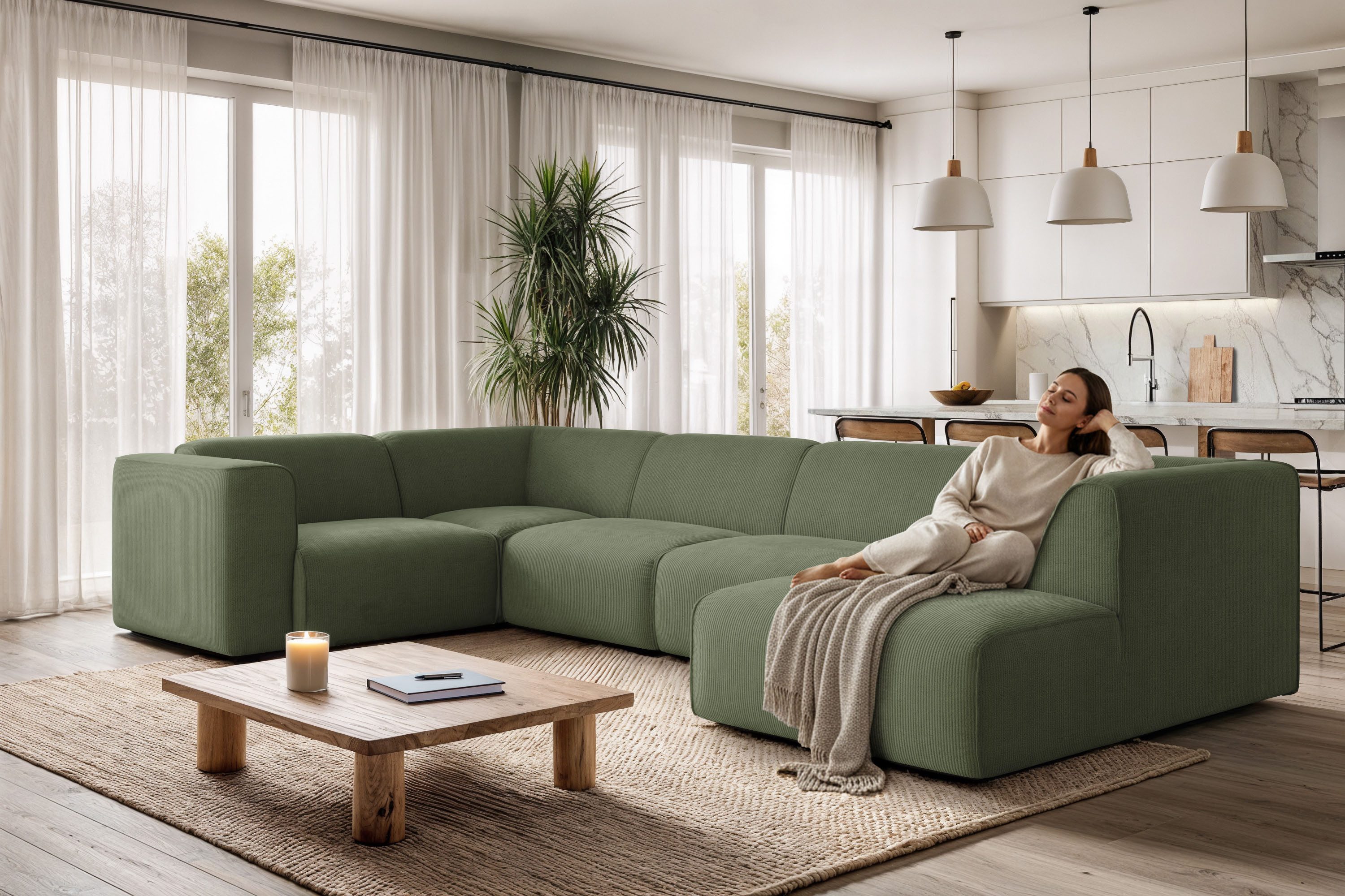 Wohnlandschaft Merid U-Form, B: 367 cm
