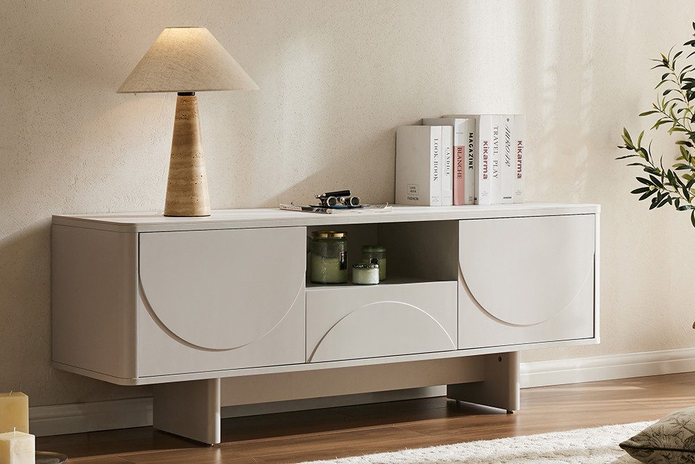 riess-ambiente TV-Board SAVOY 150cm weiß - Keramik, mit Schublade, 3D-Front, Stauraum, stehend (Einzelartikel, 1 St), modernes Lowboard - ideal für Flur, Ess-, Wohnbereich und TV-Ecke