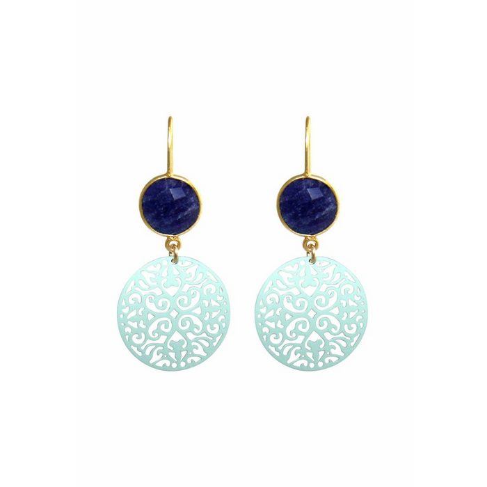 Gemshine Paar Ohrhänger Mandalas und blaue Saphire