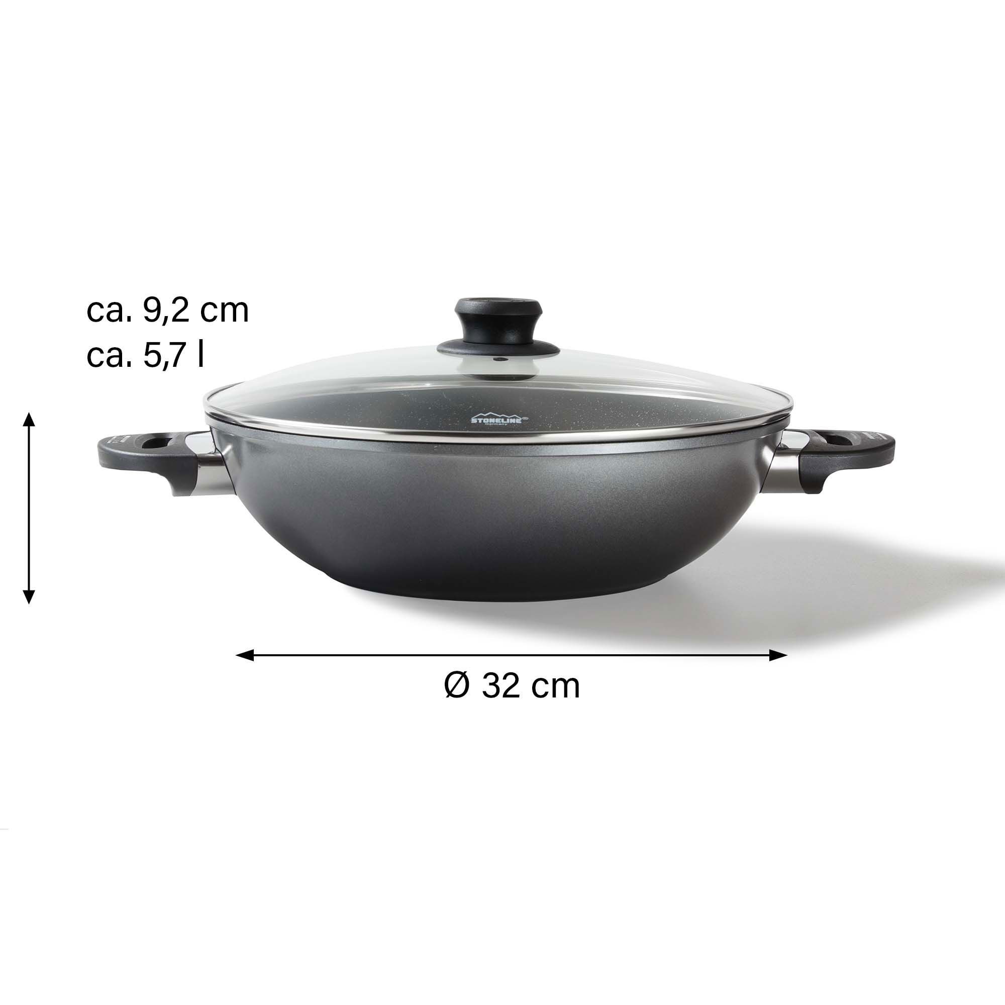STONELINE Wok, Aluminiumguss (2-tlg), mit echten Steinpartikeln, induktionsgeeignet, Designed in Germany