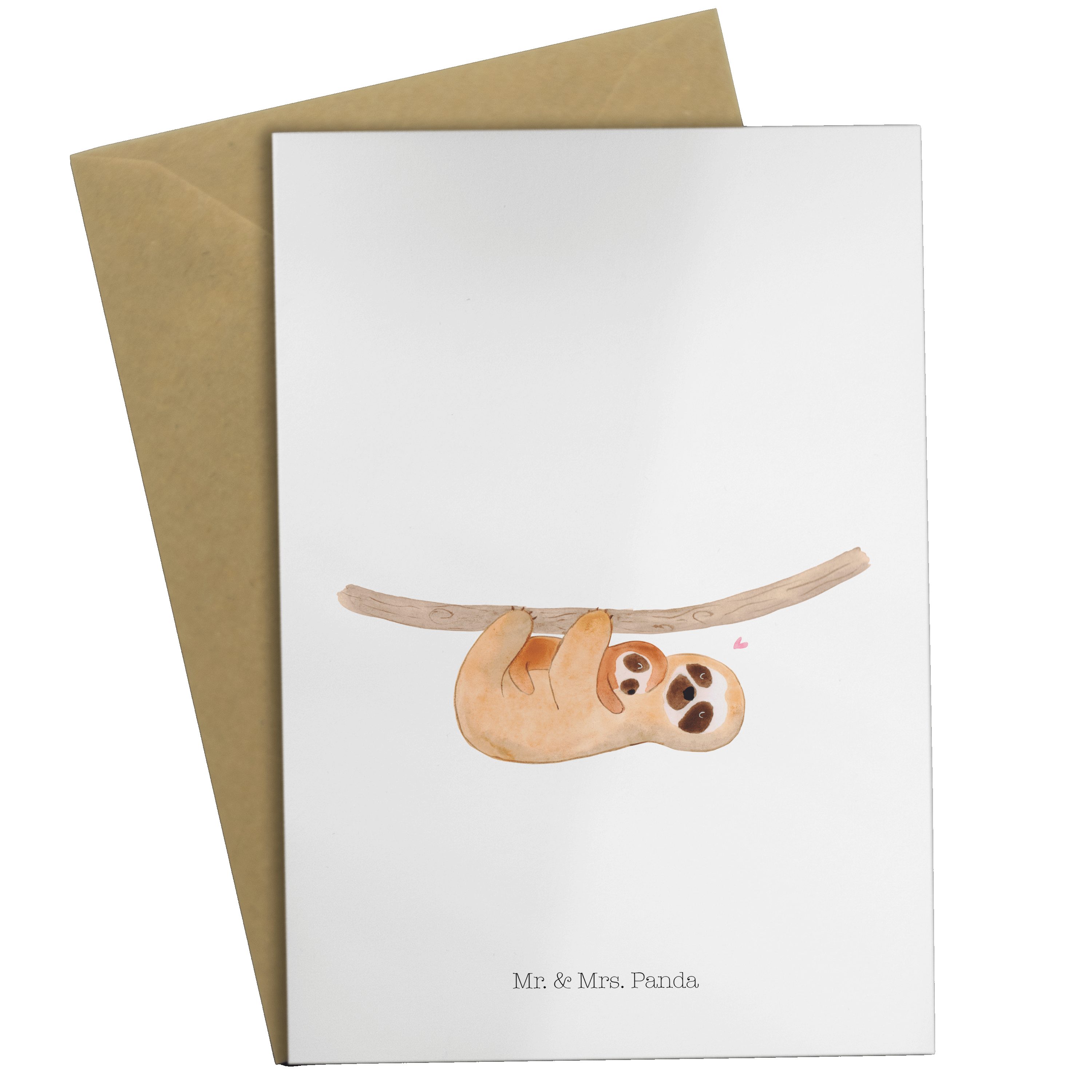 Mr. & Mrs. Panda Grußkarte Faultier mit Kind - Weiß - Geschenk, Geburtstagskarte, Liebe, Glückwu