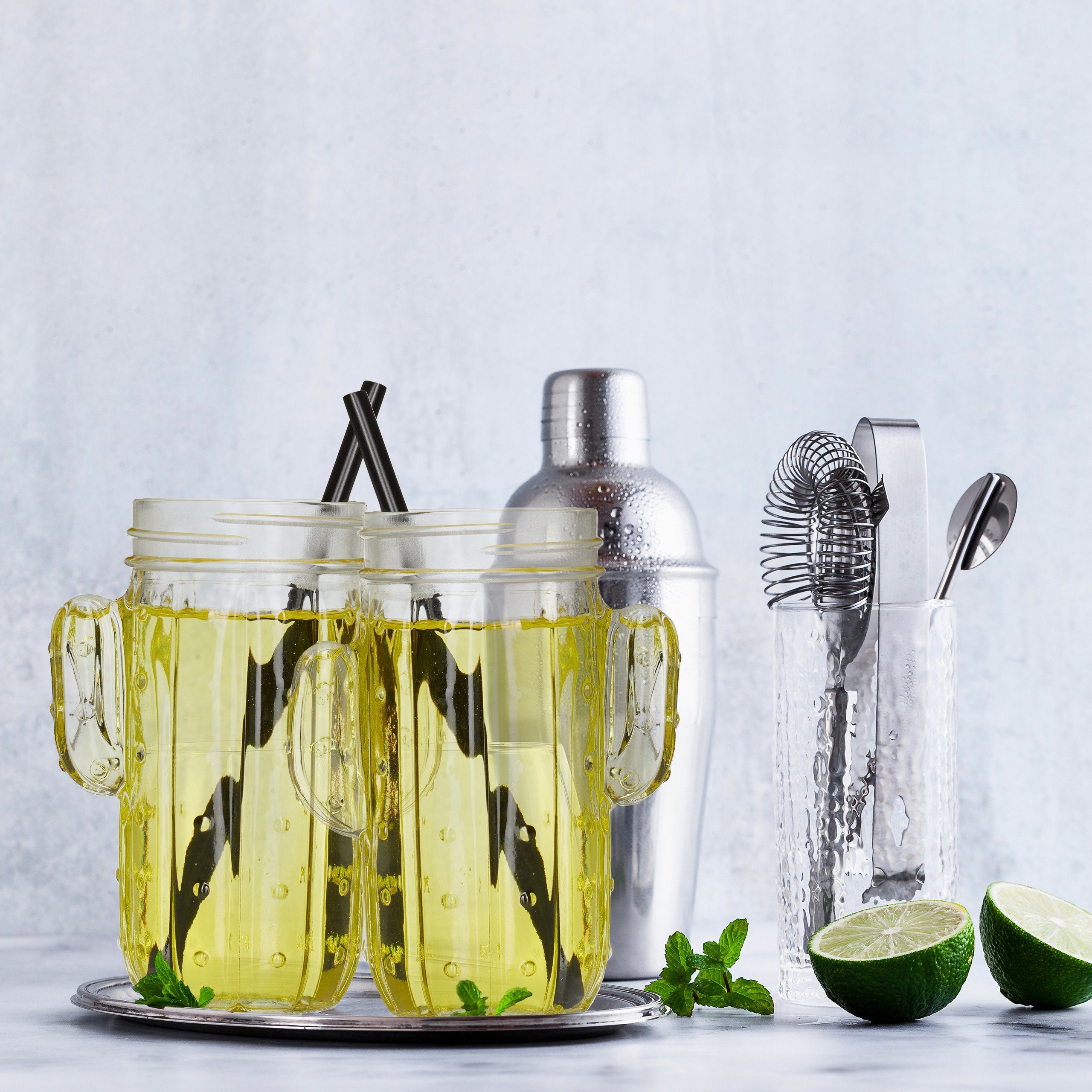 relaxdays Gläser-Set 8er Set Trinkgläser Kaktus mit Strohhalm, Glas