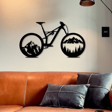 WoodFriends Wandbild Mountainbike Fahrrad Holzschild zum Aufkleben Fahrradliebhaber, Wandkunst Geburtstagsgeschenk Radler Fahrradsport Berge