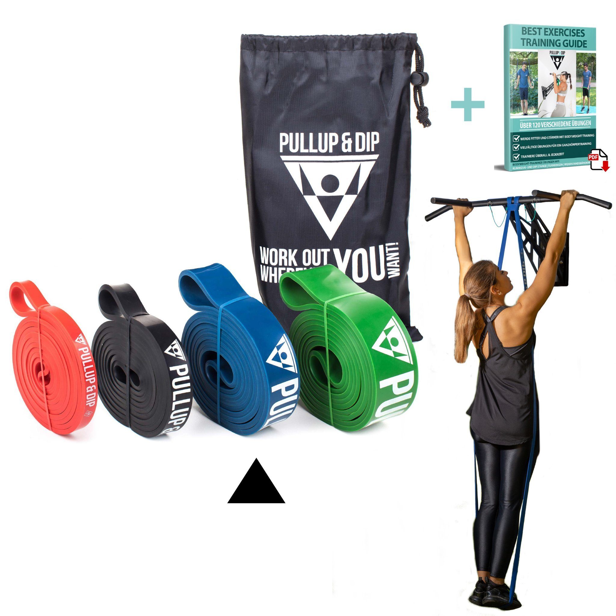 Pullup & Dip Trainingsband Fitnessbänder mit Tasche, Türanker (bei Sets) und Übungsguide