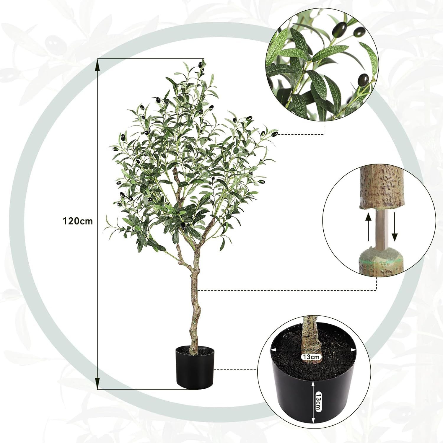 Kunstpflanze Olivenbaum Künstliche Pflanzen Höhe 120cm/150cm/170cm/180cm/210cm Olivenbaum, NAIMP, Höhe 120 cm – Bild 5 von 5