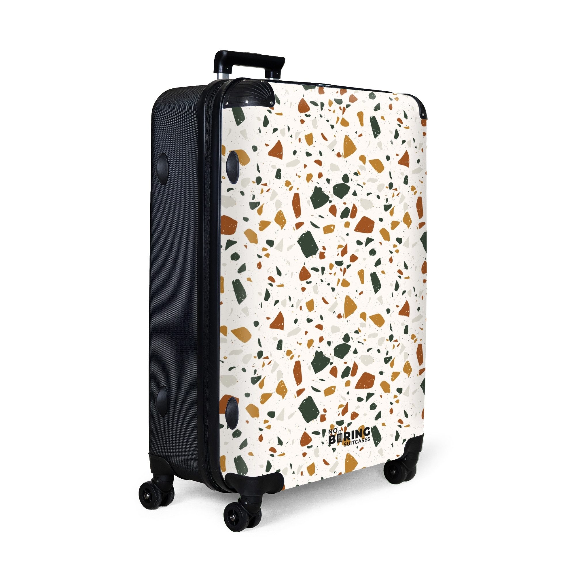 NoBoringSuitcases.com© Hartschalen-Trolley Terrazzo-Muster rost-ocker 77 cm - 98 L, 8 Rollen, Koffer Groß für 30kg, Trolley, Rollkoffer, Reisekoffer