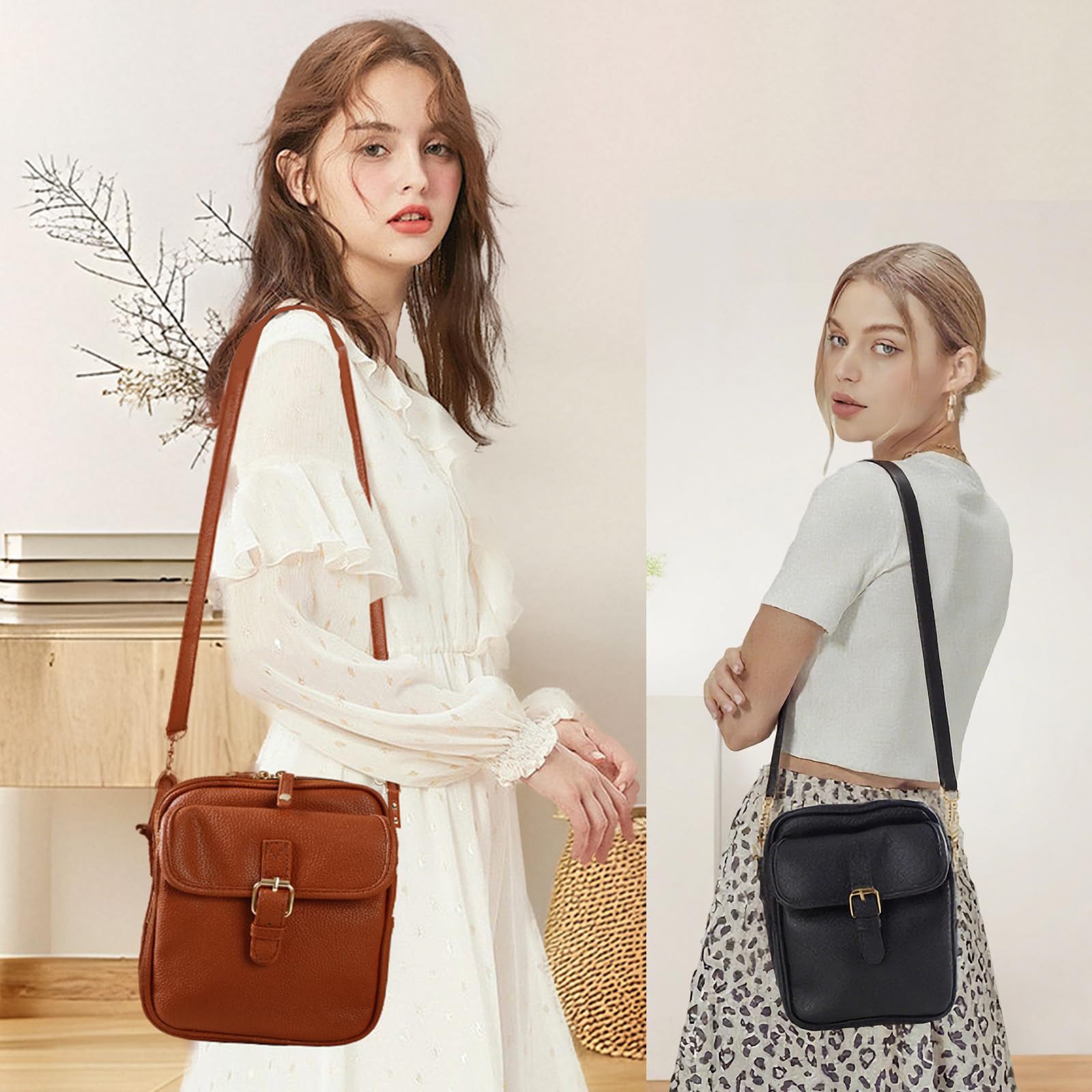 Oemmn Schultertasche Damen-Umhängetasche aus echtem Leder, geräumige Diebstahlschutz-Tasche, Schultertasche mit integrierten Kartenfächern – Bild 2 von 5