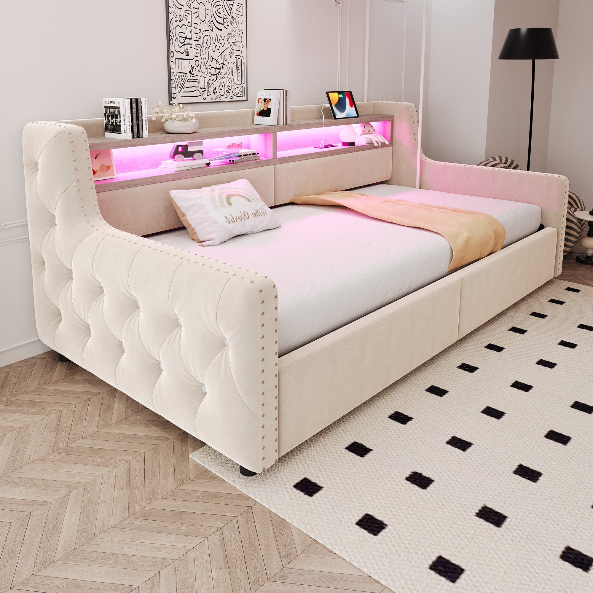 Merax Daybett 90x200cm mit LED-Lichtleiste, Steckdose & USB-Anschluss (Schl günstig online kaufen