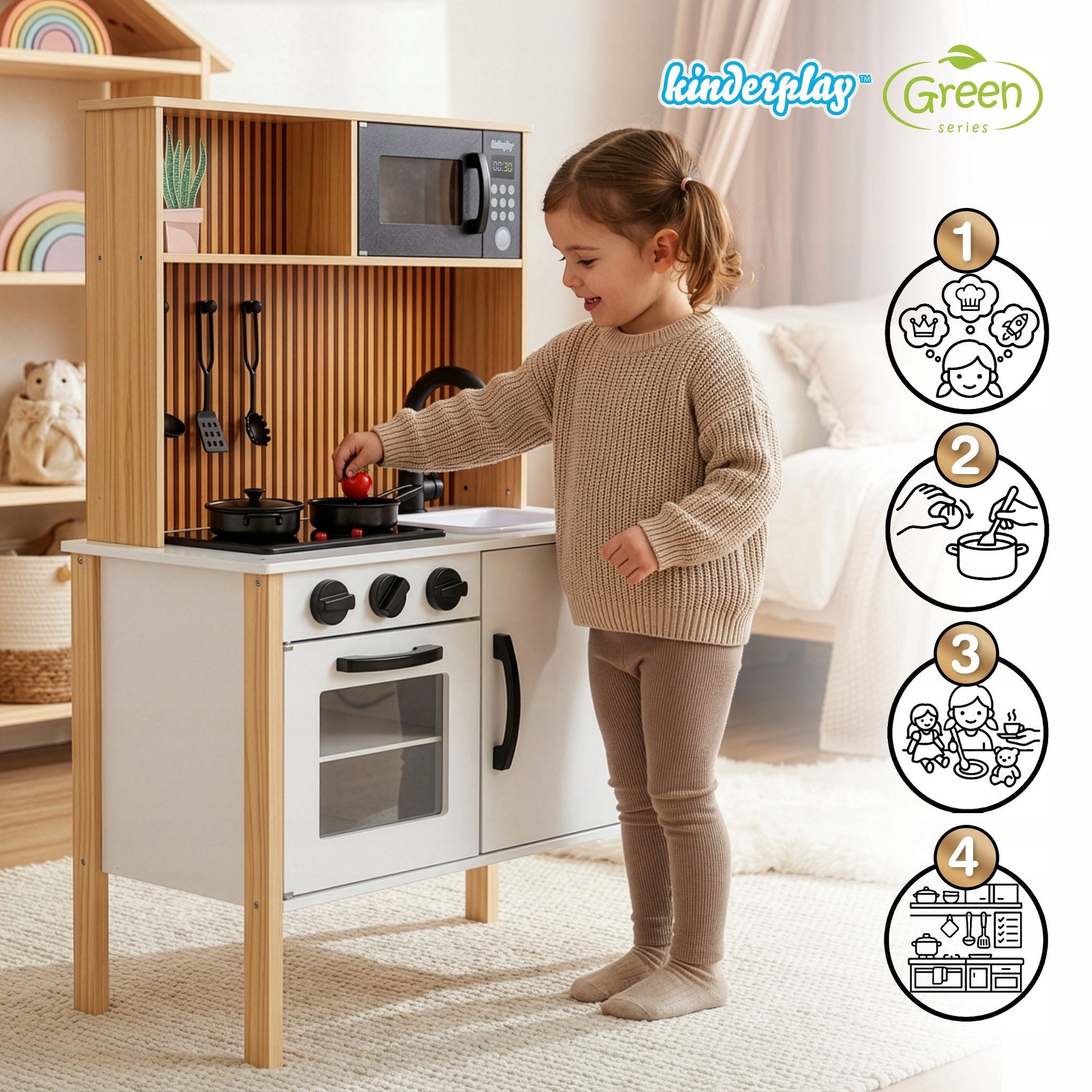 Green Series Spielküche Holzküche für Kinder – mit Licht & Sound – Lernspie günstig online kaufen