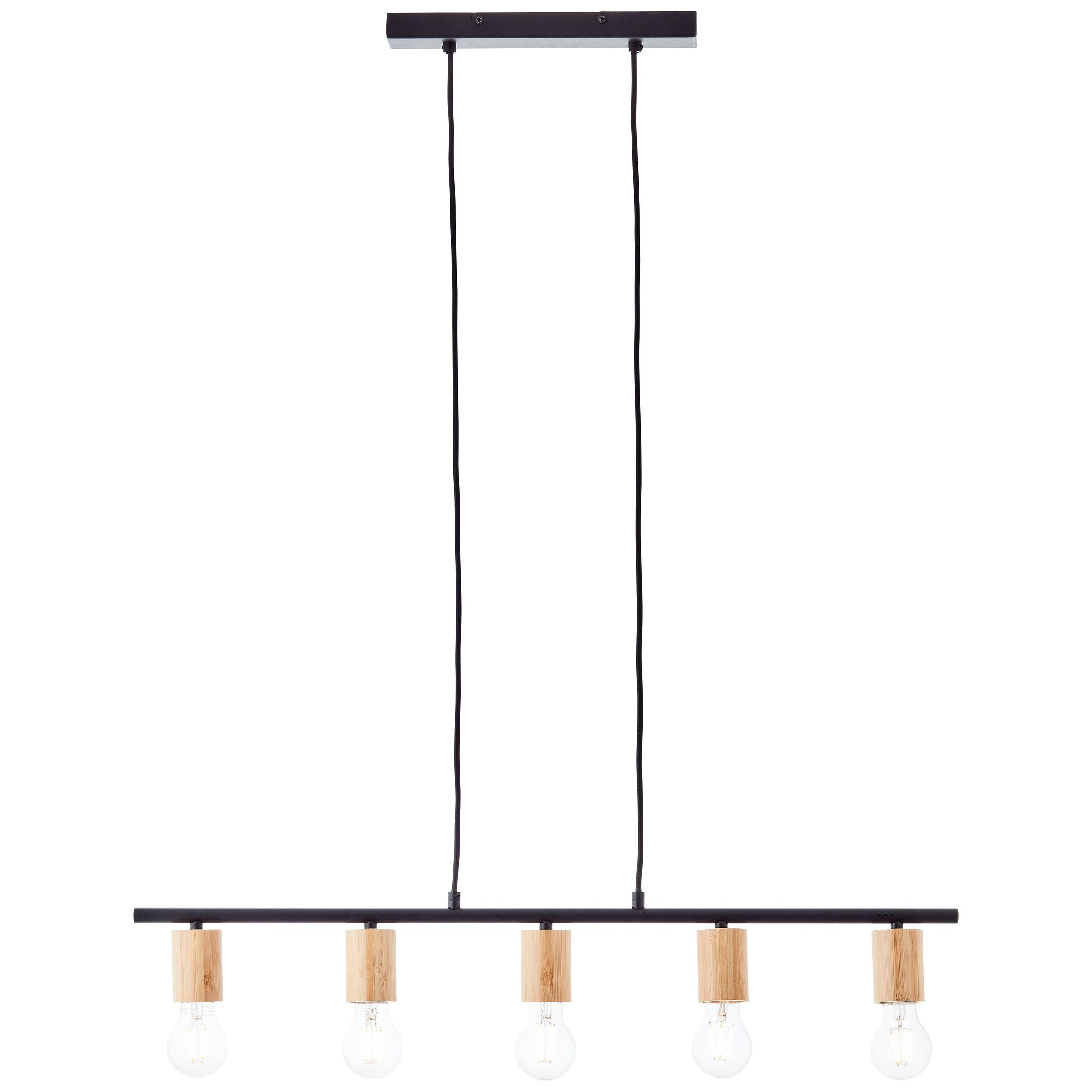 Brilliant Pendelleuchte Kerry, ohne Leuchtmittel, 113 x 80 x 5 cm, 5 x E27, kürzbar, Metall/Bambus, schwarz/natur