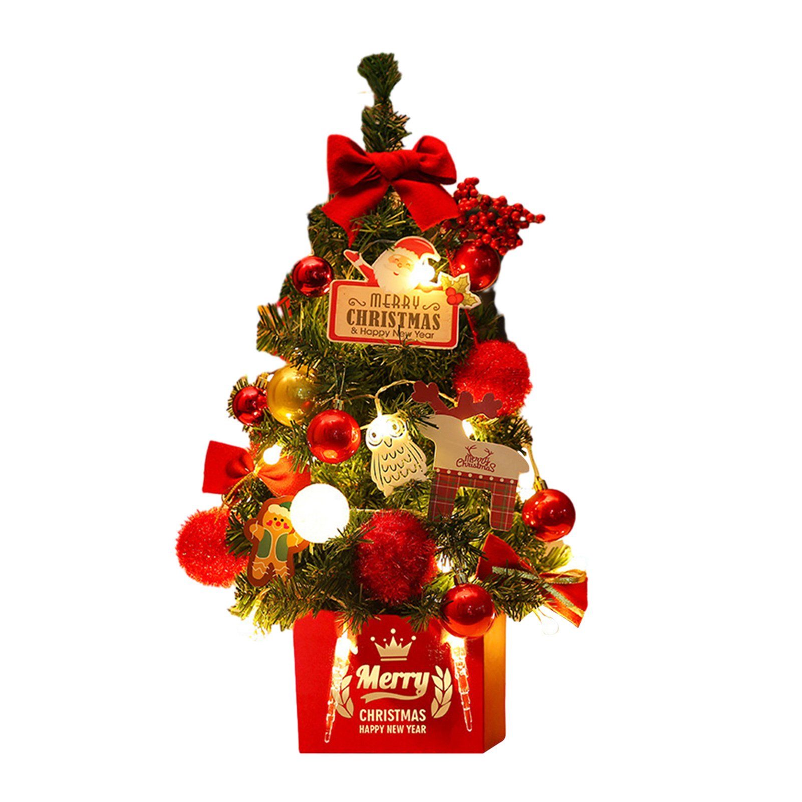 Blusmart Künstlicher Weihnachtsbaum 45 Cm Schöner Desktop-Weihnachtsbaum Mit Rot-goldenem Dekor, Mini-Weihnachtsbaum red