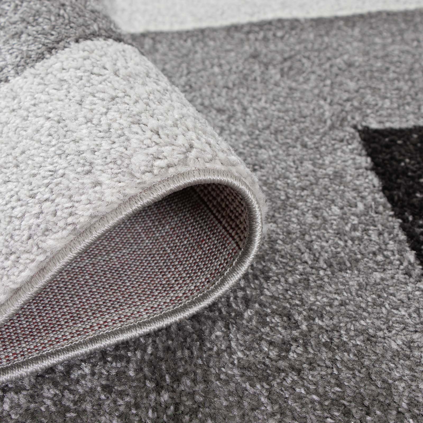 TaCa Home Teppich Designer Kurzflor Teppich Moderne Kunst, rechteckig, Höhe: 12 mm, Wohnzimmer Schlafzimmer Esszimmer, Karos Grau - 120 x 160 cm