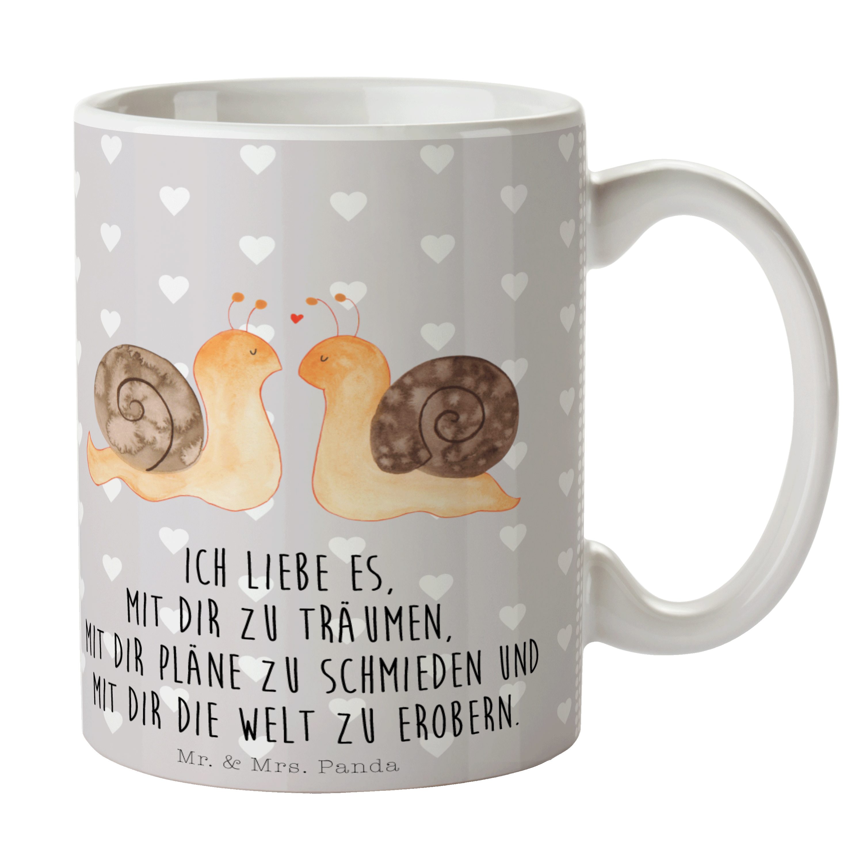 Mr. & Mrs. Panda Liebe - Paar, Sprüche, Tasse Grau Tasse, Geschenk, Tasse Keramik - Pastell Schnecken