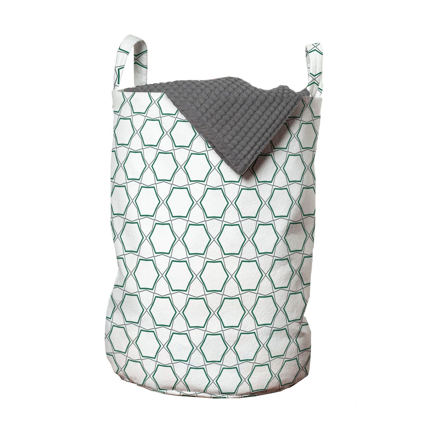 Abakuhaus Wäschesäckchen Wäschekorb mit Griffen Kordelzugverschluss für Waschsalons, Geometrisch Hexagone in Floral Design | Wäschesäcke