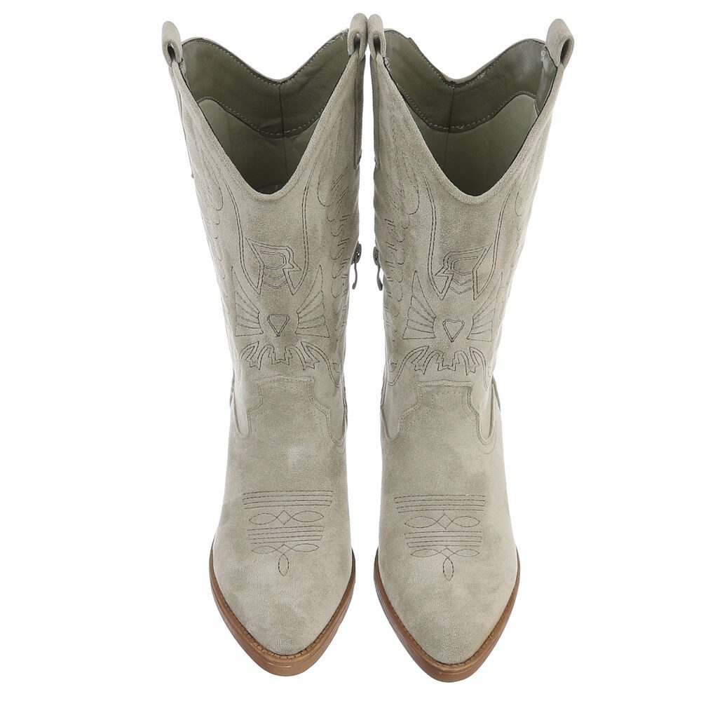 Ital-Design Stylische Damen-Stiefel mit Kunstvollen Details für Herbst Westernstiefel (89938022) Blockabsatz Stiefel in Hellgrün – Bild 4 von 5