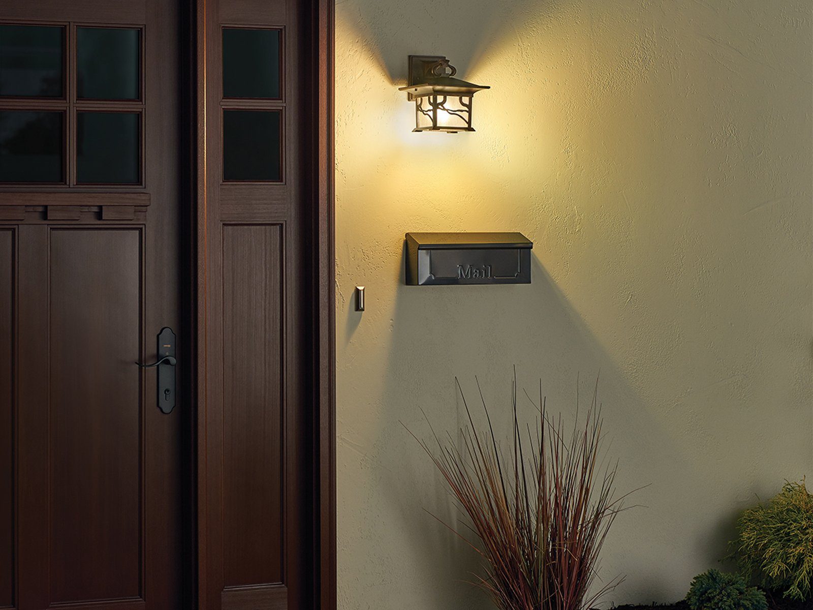 meineWunschleuchte LED Außen-Wandleuchte, LED Fassadenbeleuchtung wechselbar, & warmweiß, Haustür beleuchten 24cm H Außenlicht Hauseingang